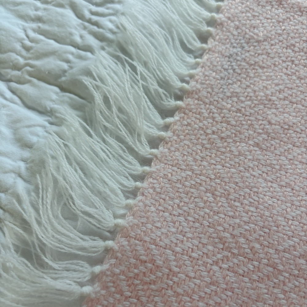 Vintage Feltman Bros Baby Blanket Pink Hand Loomed Soft Fringe Pink White READ - Picture 7 of 16